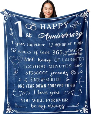 1st Wedding Anniversary Blanket, 1 Year Anniversary for Boyfriend Girlfriend Gifts