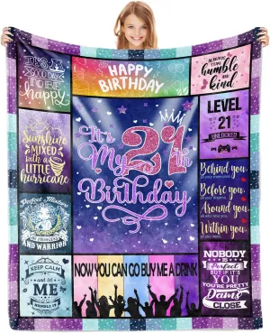 21st Birthday Gifts for Her, 21st Birthday Blanket, 21st Birthday Gift Ideas, Gifts for 21 Year Old Girl Women Bestie Sister, 21st Birthday Gift