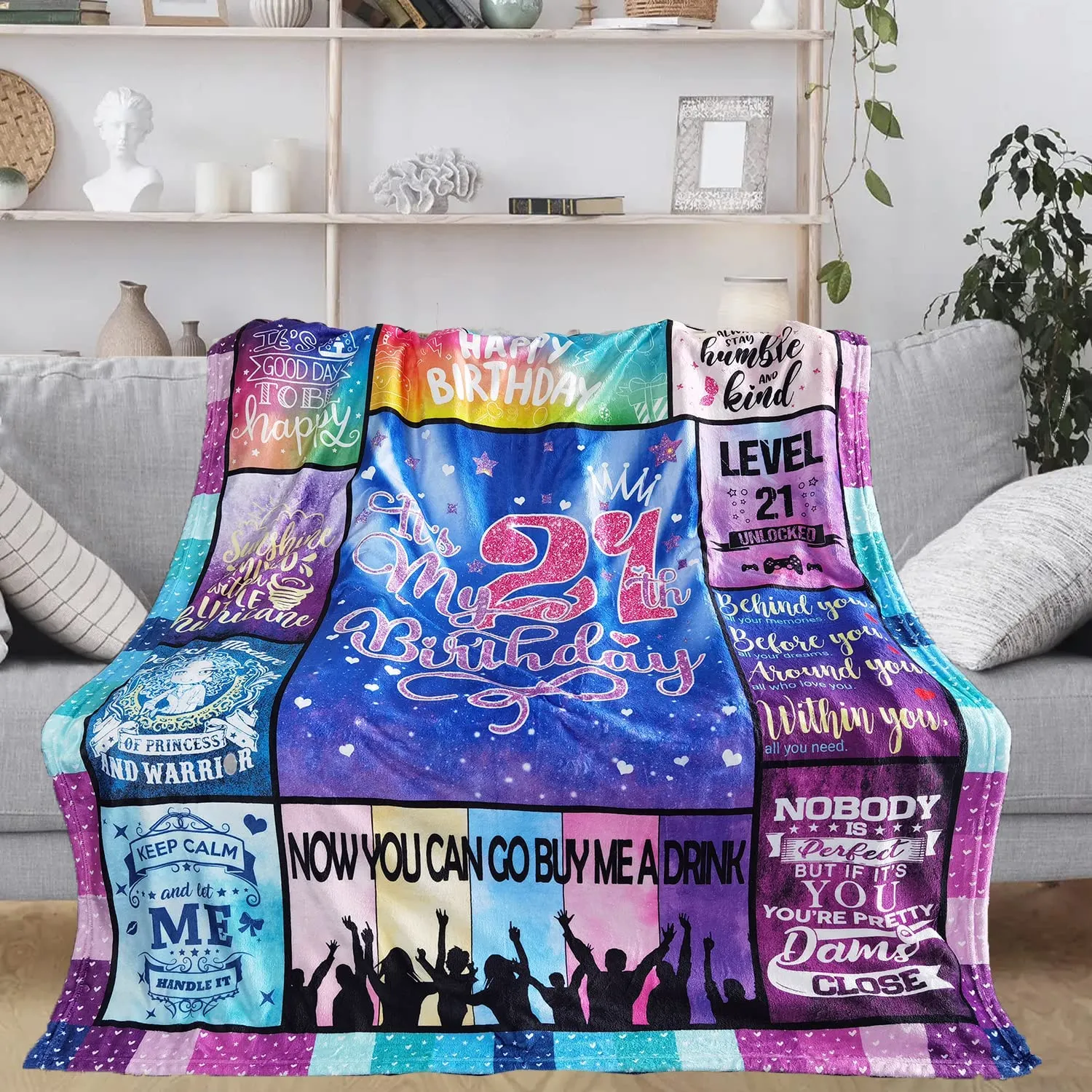 21st Birthday Gifts for Her, 21st Birthday Blanket, 21st Birthday Gift Ideas, Gifts for 21 Year Old Girl Women Bestie Sister, 21st Birthday Gift