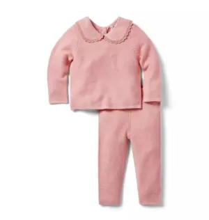 Baby Crochet Collar Matching Set - Rose Pink