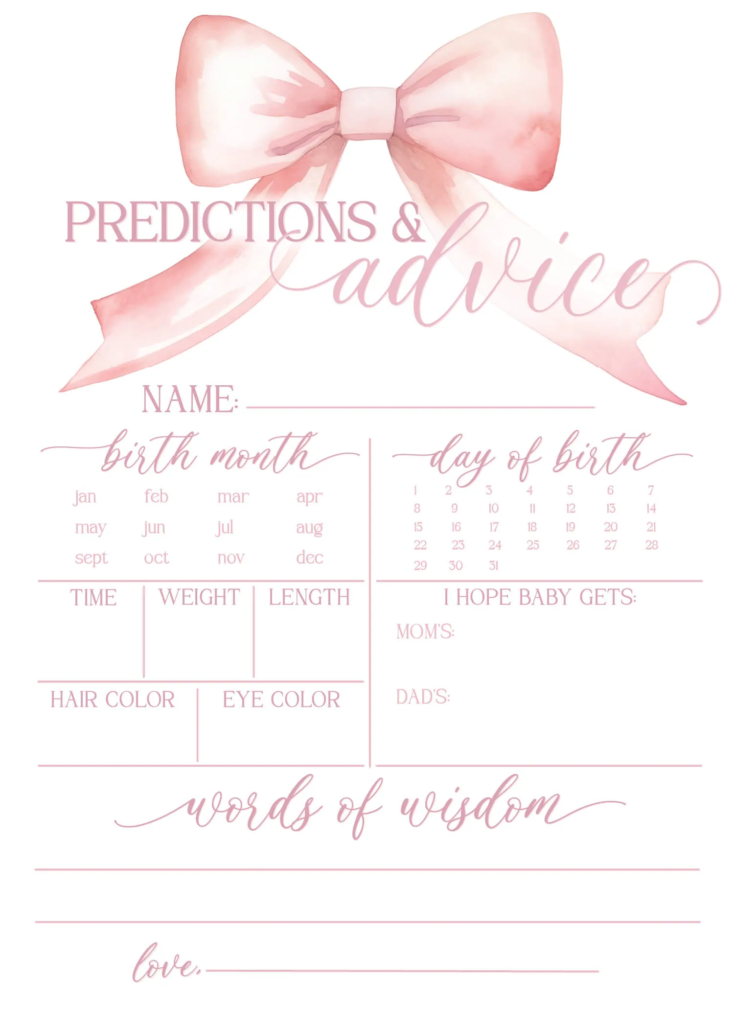 Bow Baby Shower Games - Free Baby Shower Digital Download