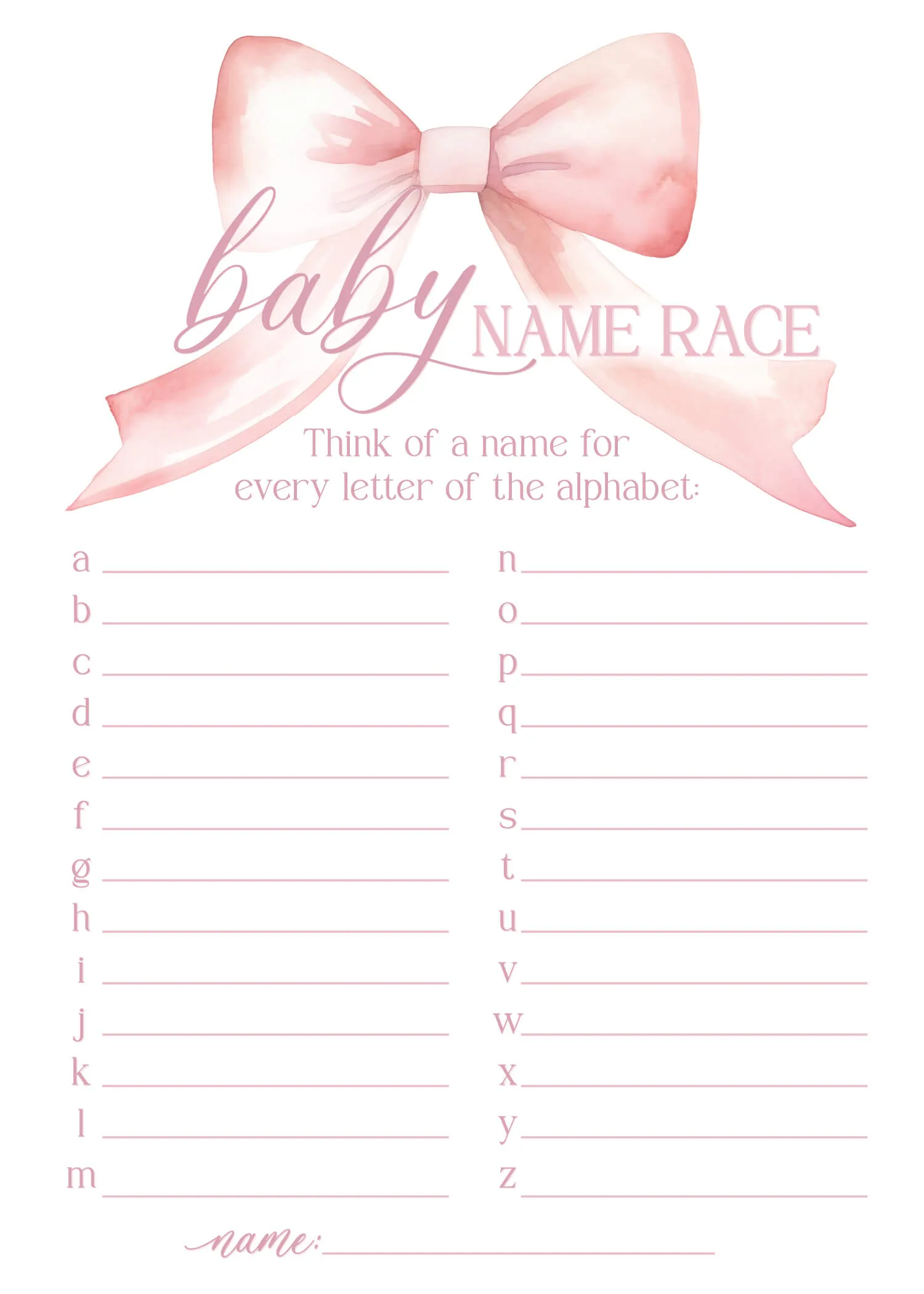 Bow Baby Shower Games - Free Baby Shower Digital Download