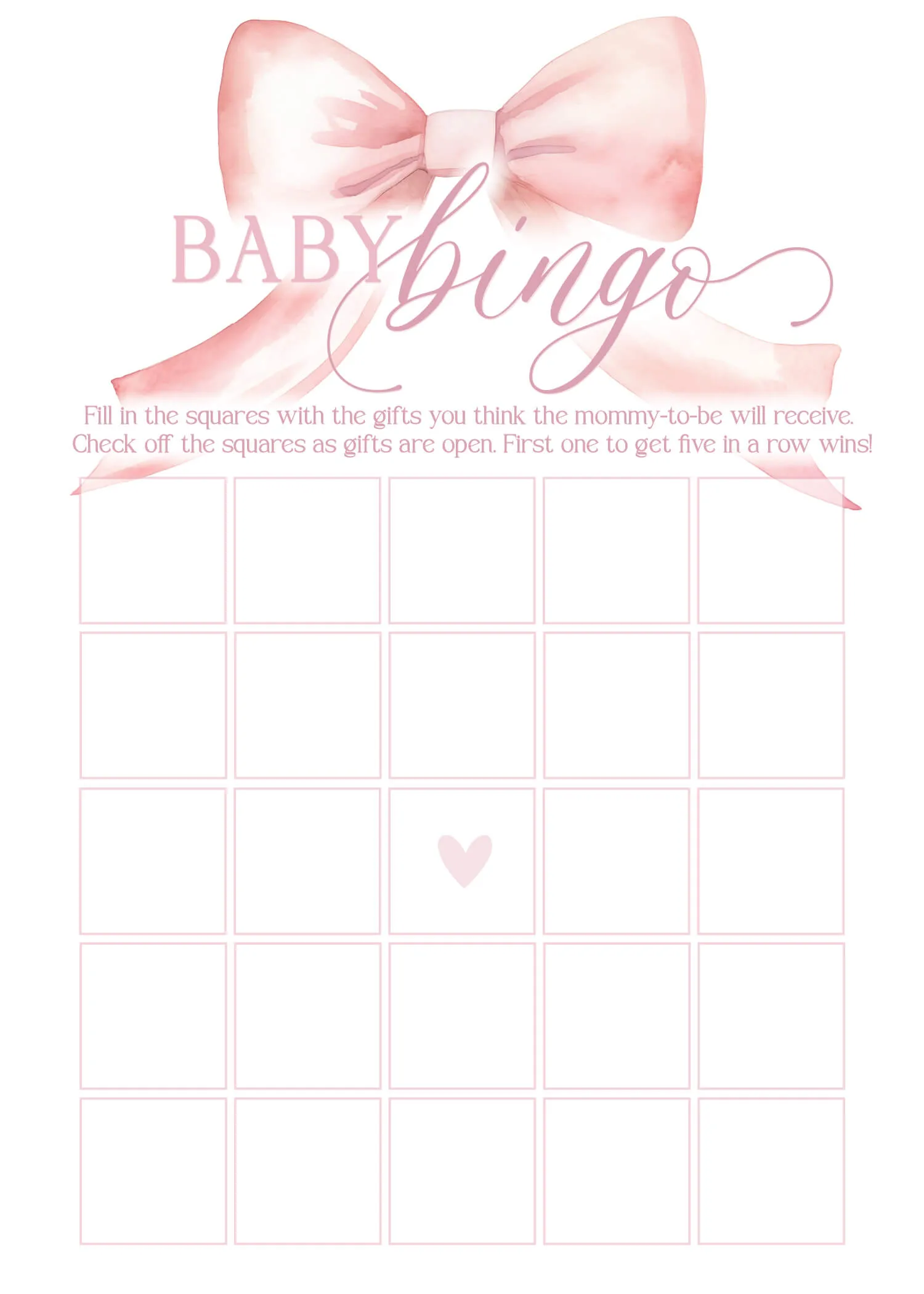 Bow Baby Shower Games - Free Baby Shower Digital Download