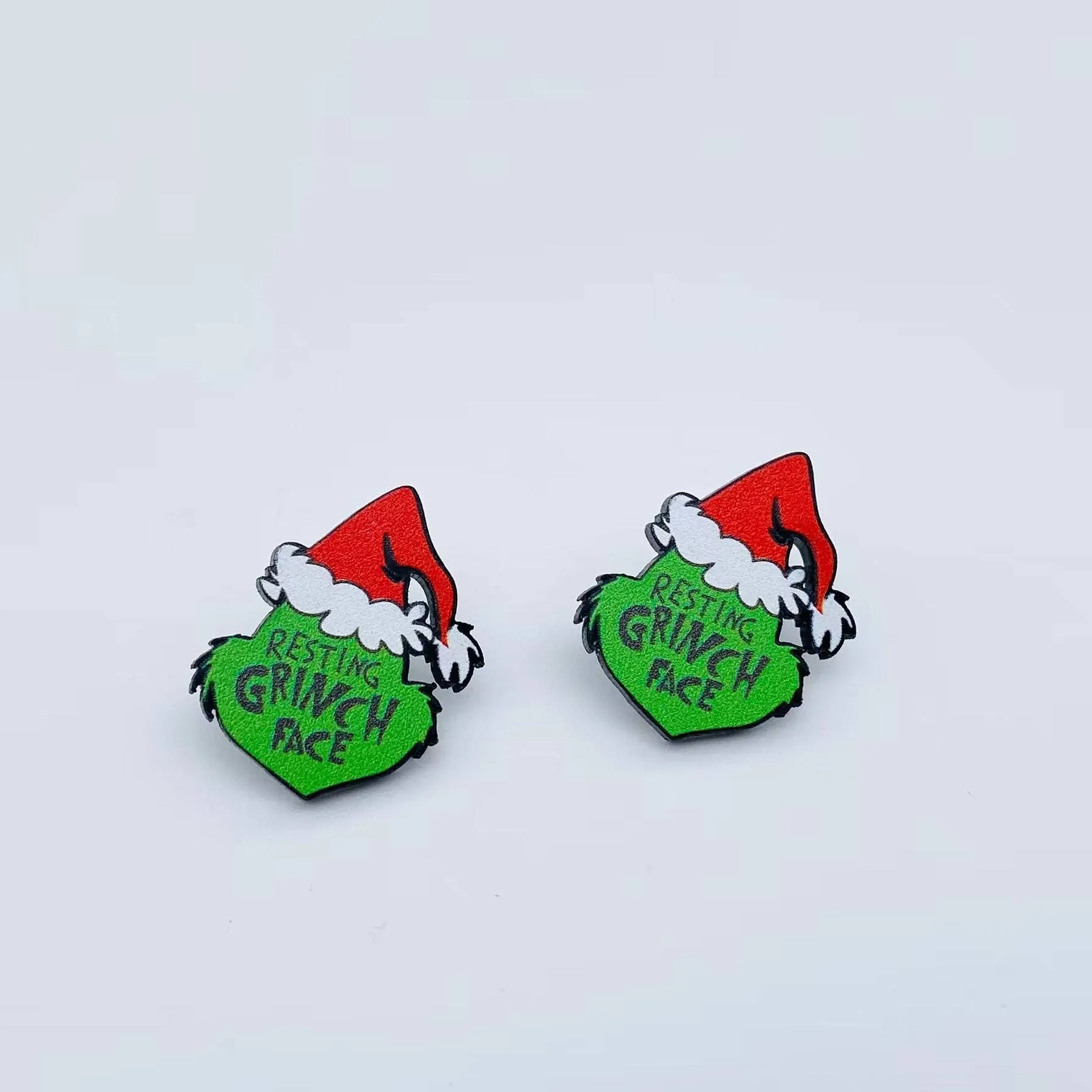 Christmas Jewelry "RESTING GRINCH FACE" Acrylic Ear Studs