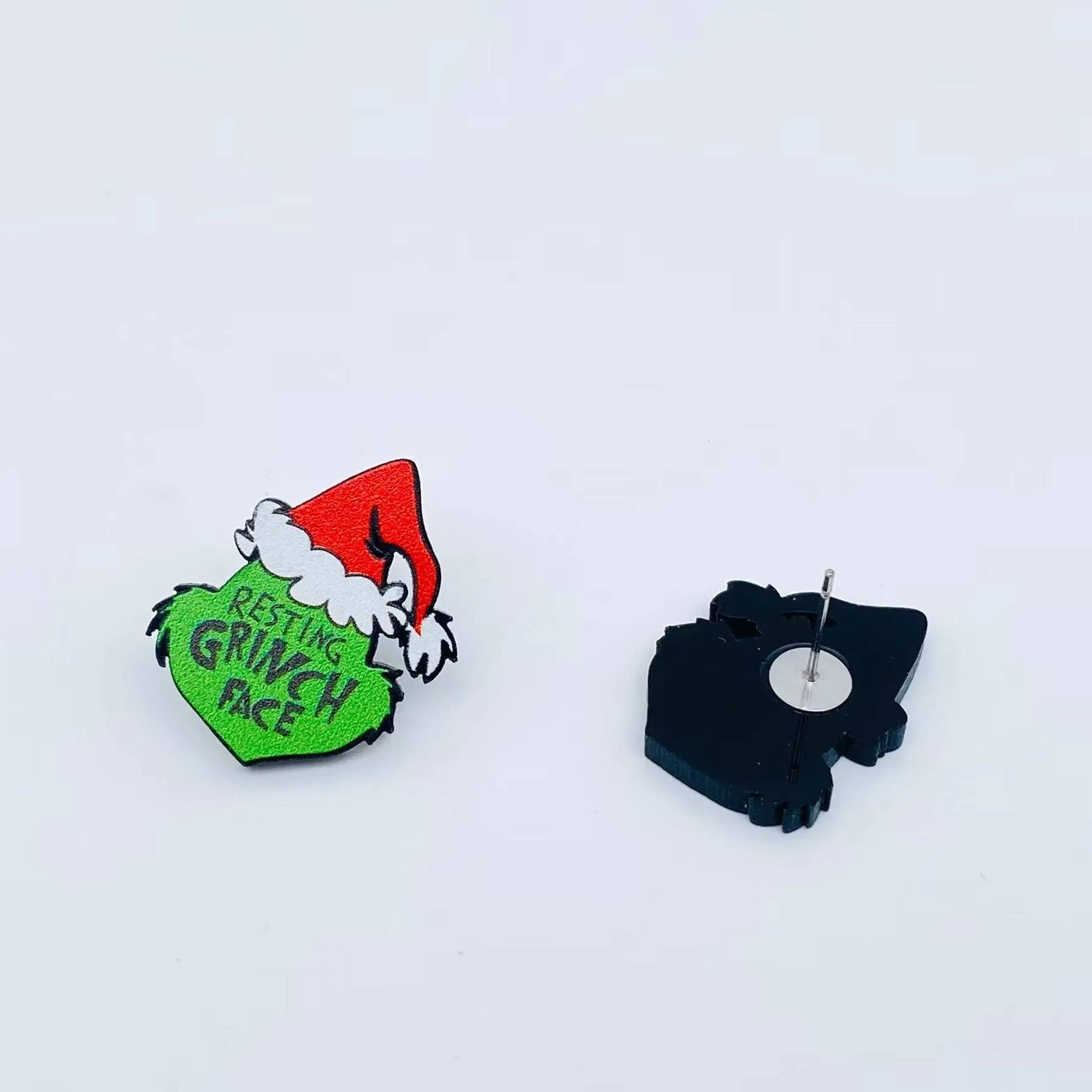 Christmas Jewelry "RESTING GRINCH FACE" Acrylic Ear Studs