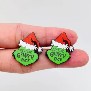 Christmas Jewelry "RESTING GRINCH FACE" Acrylic Ear Studs
