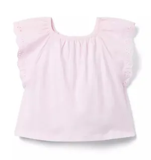 Eyelet Trim Top - Light Pink