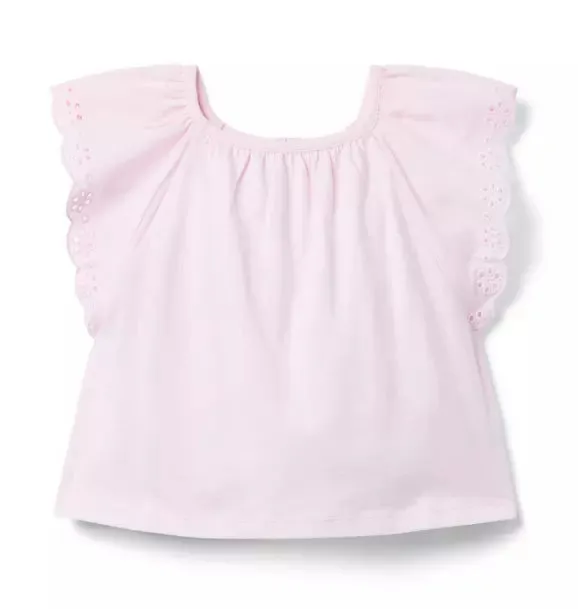 Eyelet Trim Top - Light Pink