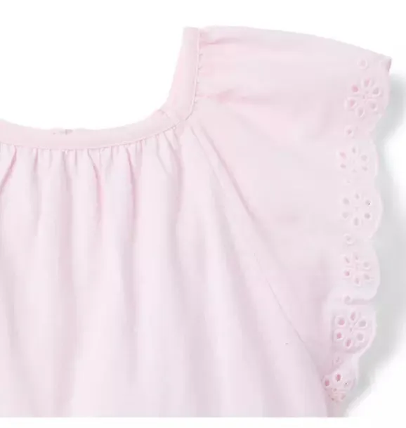 Eyelet Trim Top - Light Pink