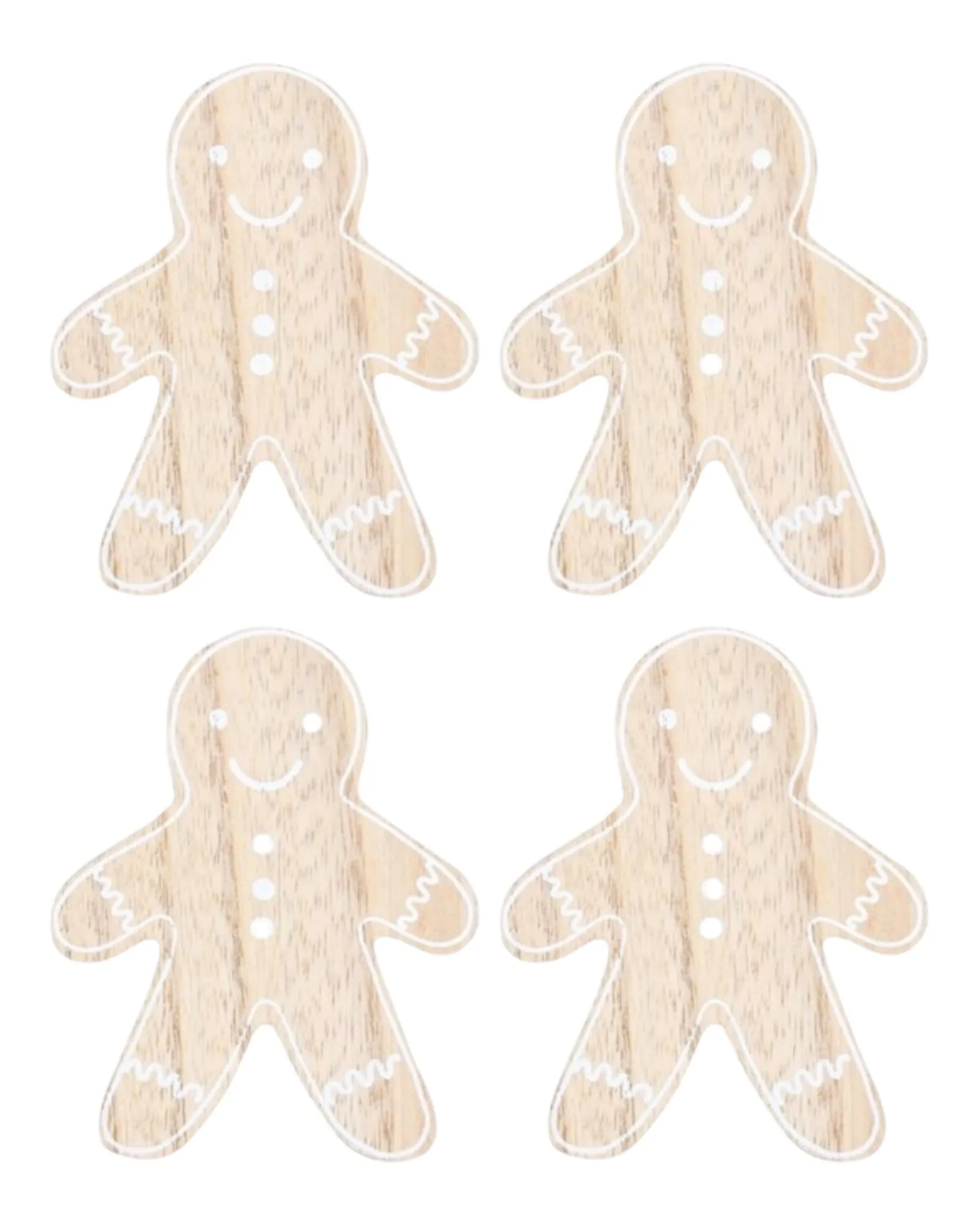 Gingerbread Man Wooden Coasters - Set of Four