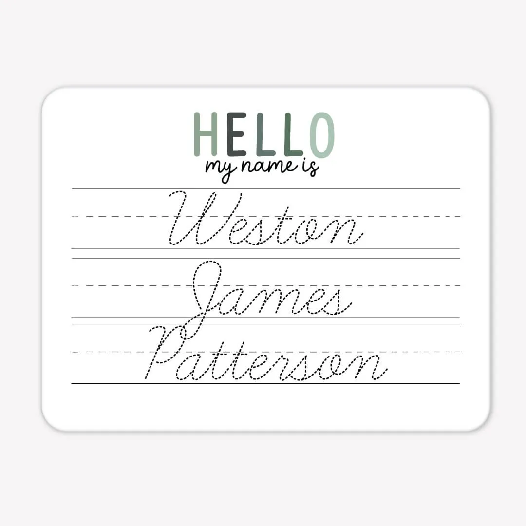 Kids Personalized Whiteboard | Hello My Name Is - Gradient Greens
