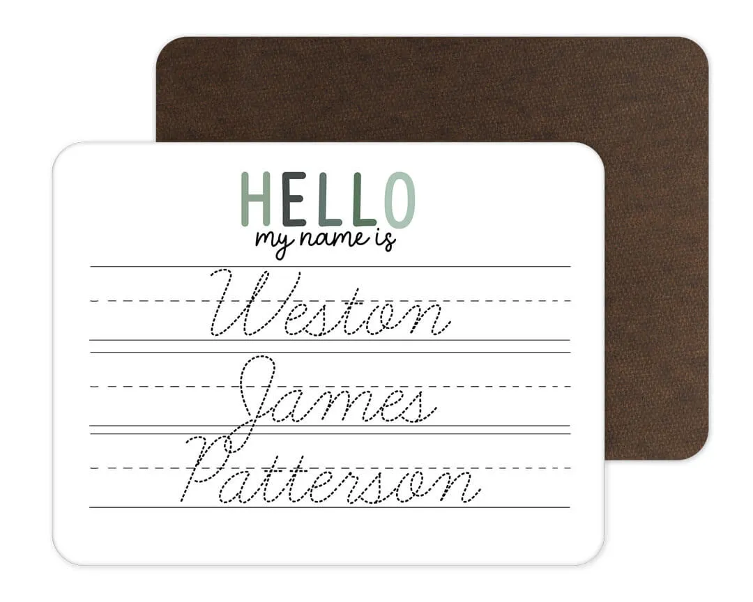 Kids Personalized Whiteboard | Hello My Name Is - Gradient Greens