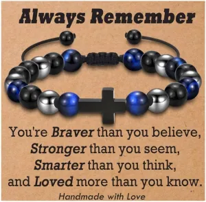 Men Gifts Cross Bracelet Gifts Birthday, Christmas, baptism Anniversary Christian Stone Bracelets For Son, Grandson, Brother, Husband