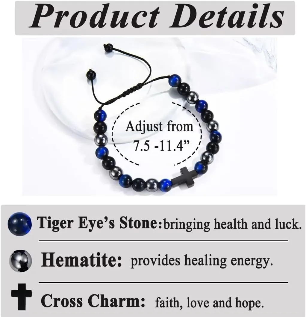 Men Gifts Cross Bracelet Gifts Birthday, Christmas, baptism Anniversary Christian Stone Bracelets For Son, Grandson, Brother, Husband