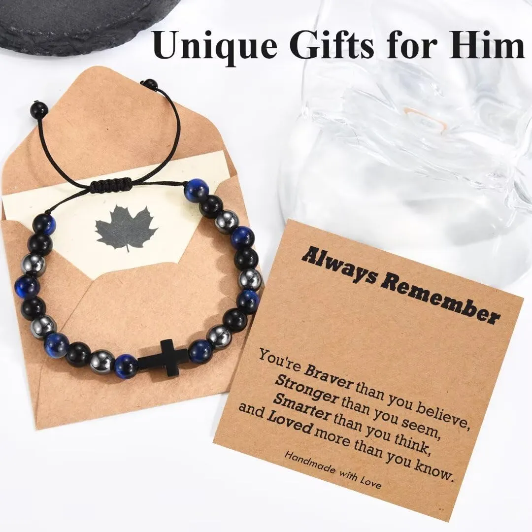 Men Gifts Cross Bracelet Gifts Birthday, Christmas, baptism Anniversary Christian Stone Bracelets For Son, Grandson, Brother, Husband
