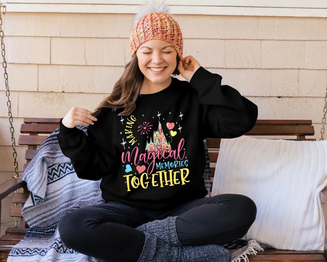 MYHALF Oversized Magic Kingdom Sweatshirts Women: Magical Castle Graphic Shirts Funny Letter Print Long Sleeve Crewneck Tops