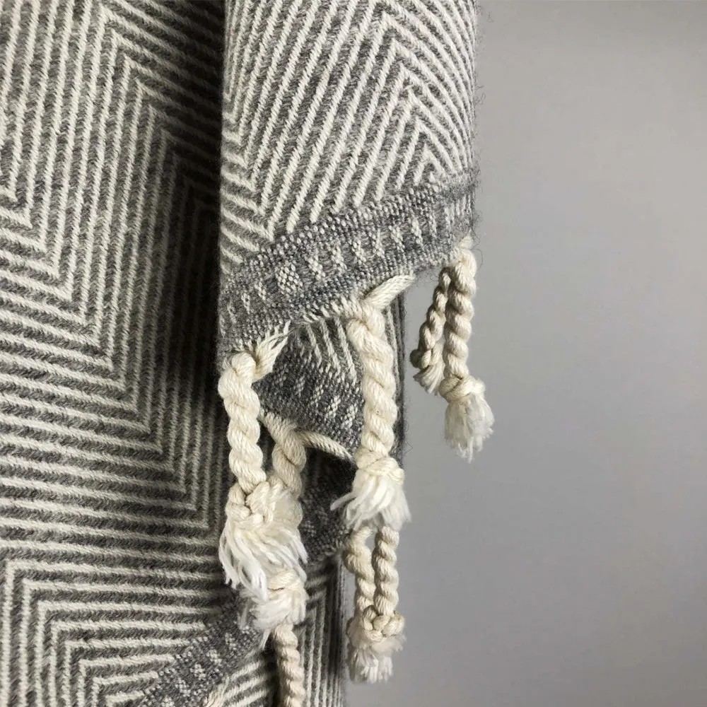 Sema Herringbone Cotton and Wool Throw Dove Grey