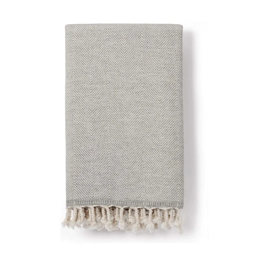 Sema Herringbone Cotton and Wool Throw Dove Grey