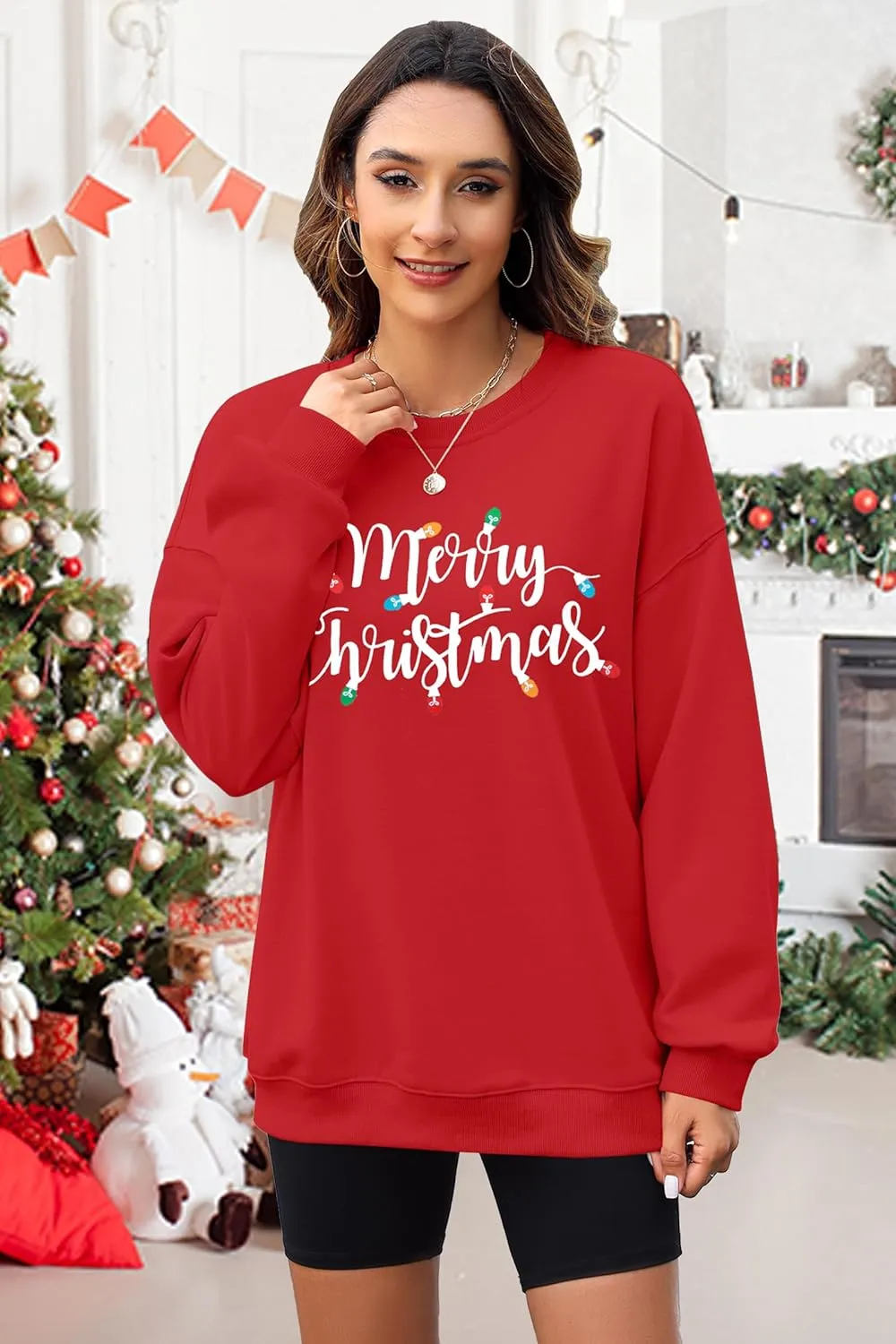 SUPEYA Women's Merry Christmas Oversized Pullover Sweatshirt With Lights - Holiday Xmas Sweater Top