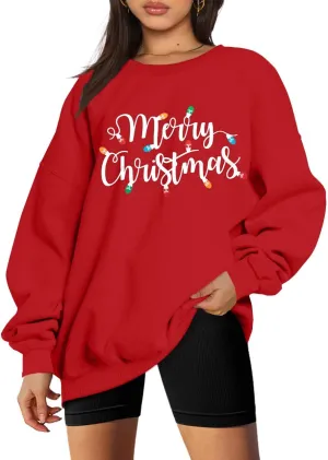 SUPEYA Women's Merry Christmas Oversized Pullover Sweatshirt With Lights - Holiday Xmas Sweater Top