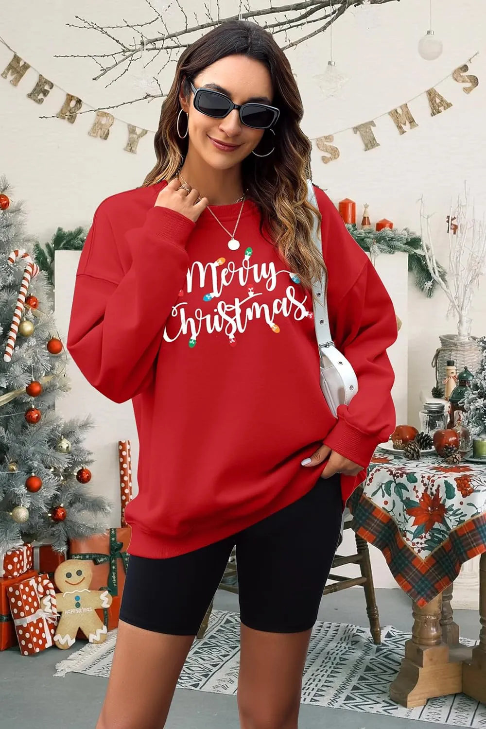 SUPEYA Women's Merry Christmas Oversized Pullover Sweatshirt With Lights - Holiday Xmas Sweater Top