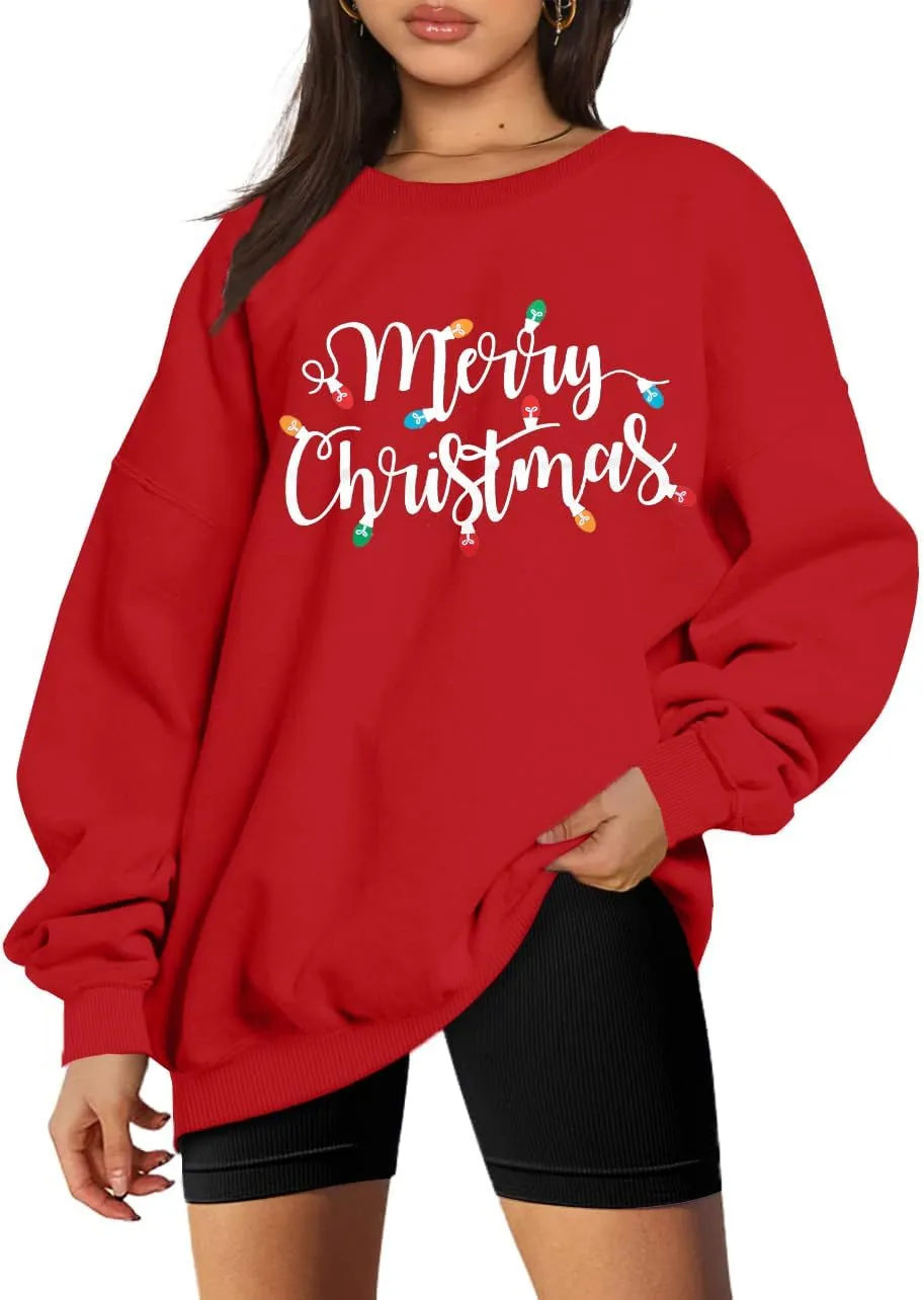 SUPEYA Women's Merry Christmas Oversized Pullover Sweatshirt With Lights - Holiday Xmas Sweater Top