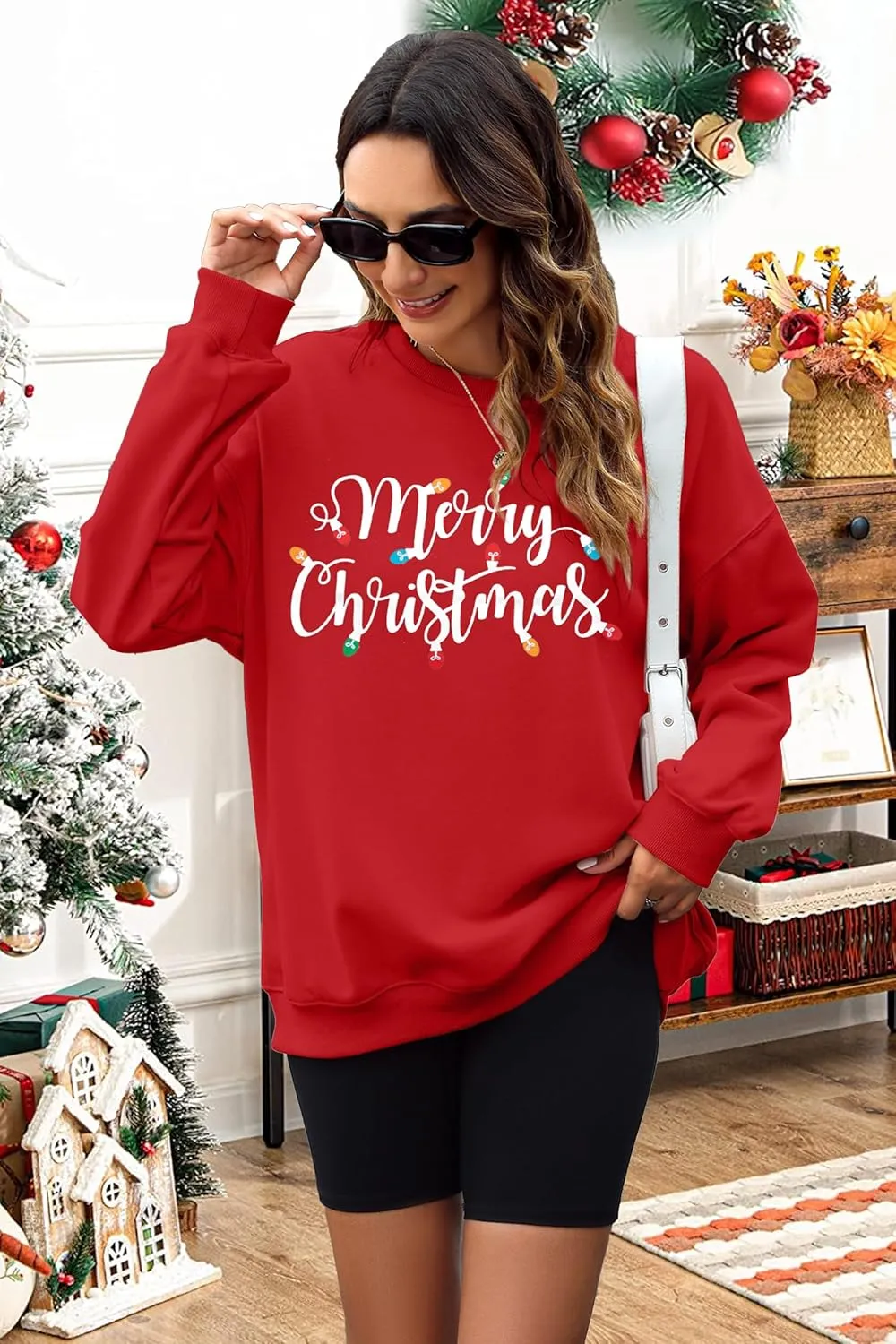 SUPEYA Women's Merry Christmas Oversized Pullover Sweatshirt With Lights - Holiday Xmas Sweater Top