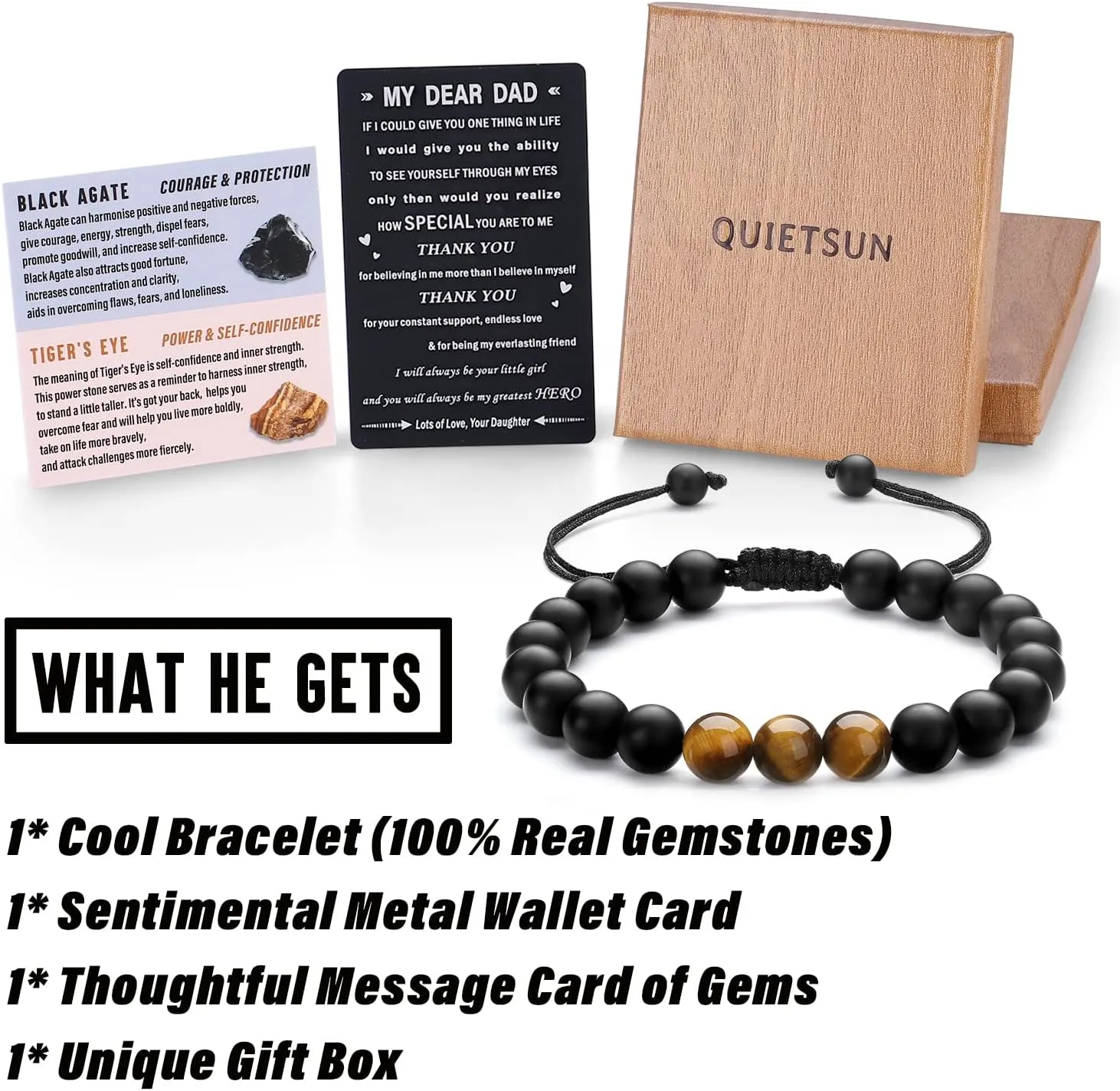 Tiger Eye/Agate Bracelet Gifts for Dad/Son/Grandson/Boyfriend/Husband on Graduation Fathers Day Anniversary Birthday