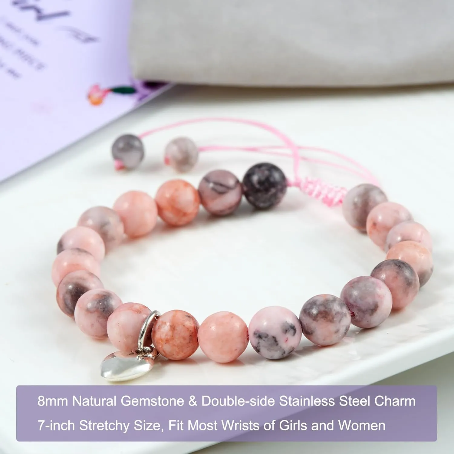 Valentines Romantic Gifts for Girlfriend, Couples Bracelets Natural Stone Bracelets Distance Relationship Gifts for and Girlfriend on Anniversary Couples (Pink 1 pcs)