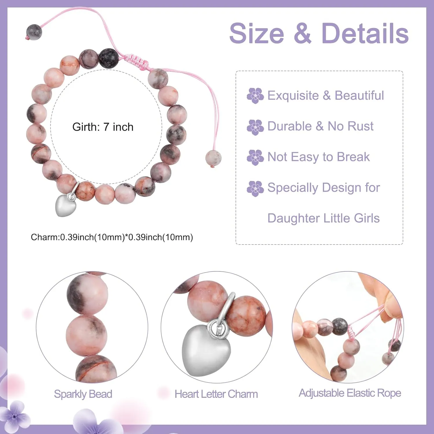 Valentines Romantic Gifts for Girlfriend, Couples Bracelets Natural Stone Bracelets Distance Relationship Gifts for and Girlfriend on Anniversary Couples (Pink 1 pcs)