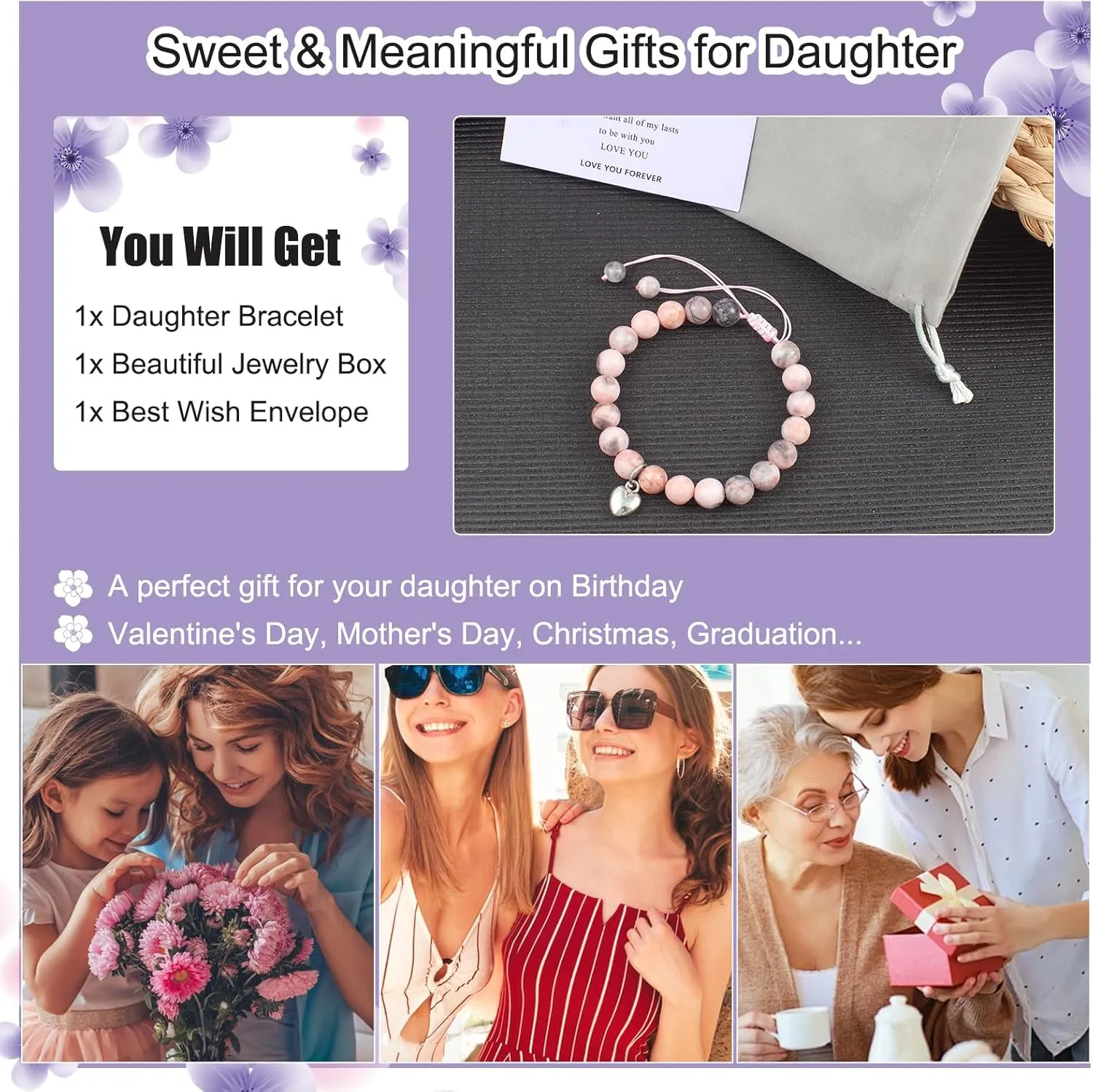 Valentines Romantic Gifts for Girlfriend, Couples Bracelets Natural Stone Bracelets Distance Relationship Gifts for and Girlfriend on Anniversary Couples (Pink 1 pcs)